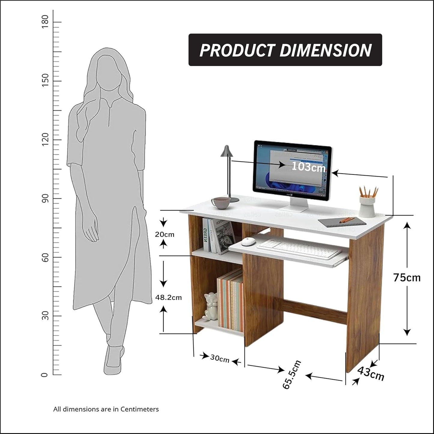 Bowzar L40XW18XH30 Small Modern Writing Desk for Home Office, Bedroom, or Living Room