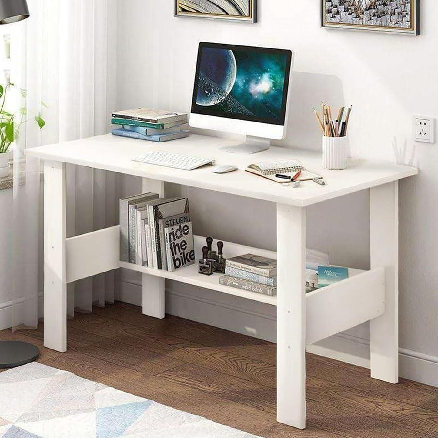 Bowzar 36X20X30 Inch Study Table with Hutch & Bottom Storage -Office Table for Laptop, PC, Working, Drawing, Computer Table with Extra Storage Space