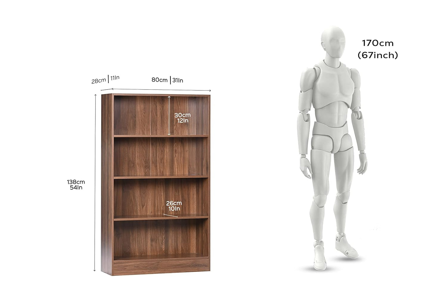 4 Shelf Engineered Wood Book Shelf and Display Unit 54X31X11 Inch