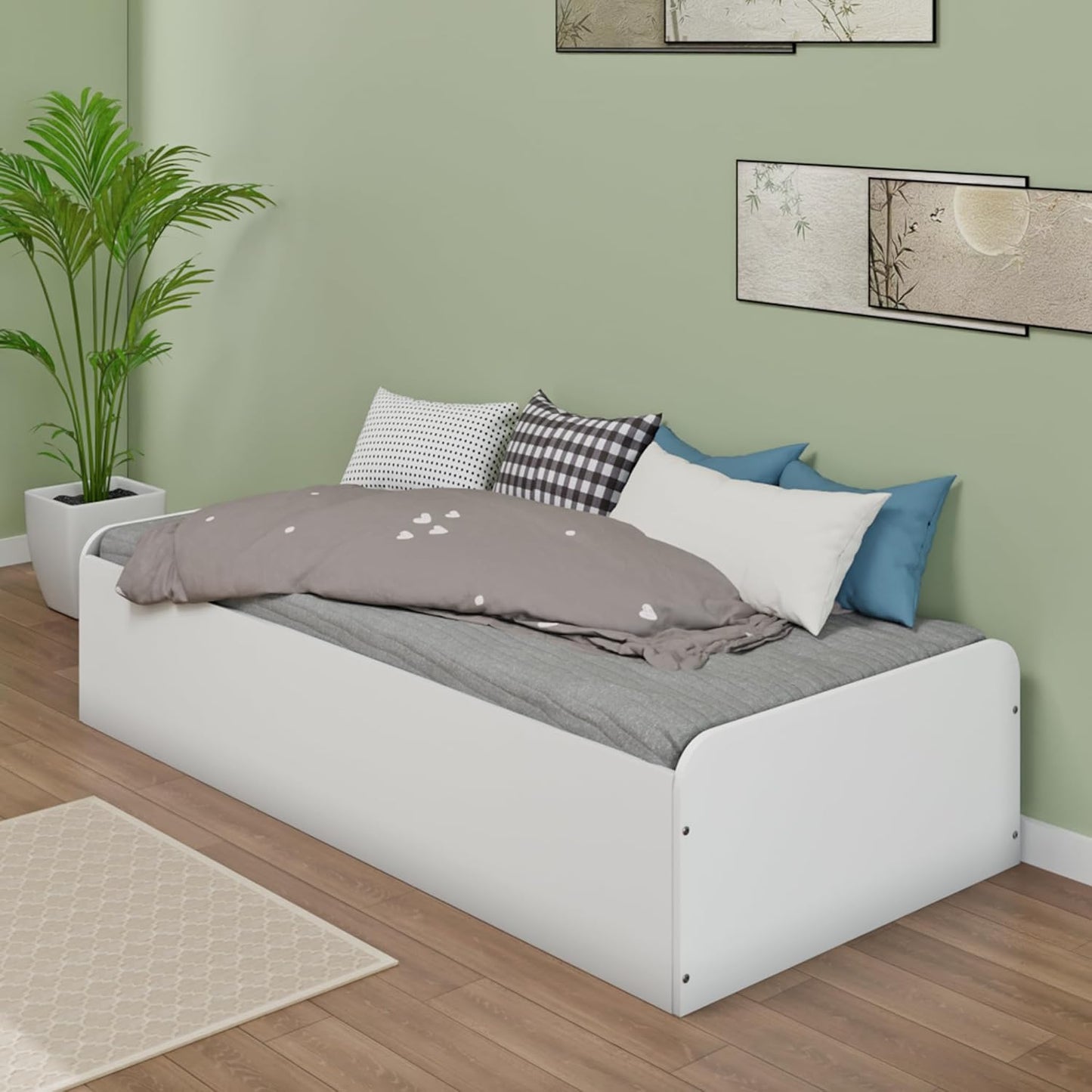 Engineered Wood Diwan Bed with Storage, Bedroom Diwan Bed Single(30x72) | Frosty White
