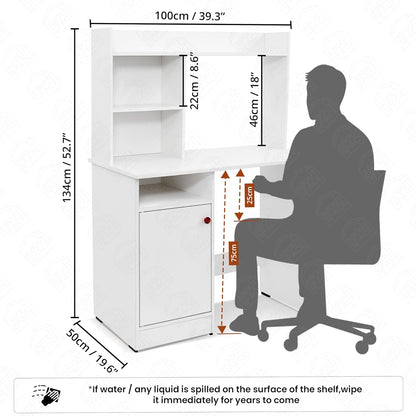 4x2 Feet Height 5 Feet White Wooden Study Table with Hutch & Bottom Storage - Office Desk - Office Table for Laptop, Computer Table