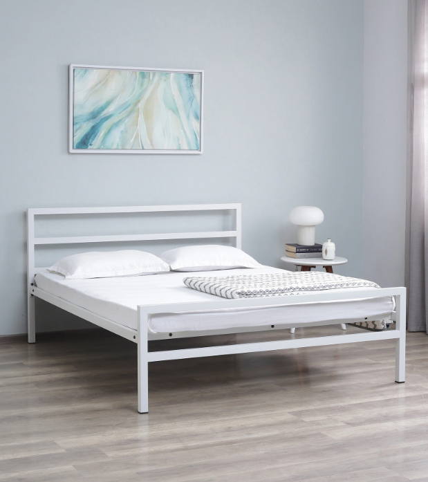 Bowzar NHM Queen Bed Size 5X6.5 Feet Metal Iron Bed White Without Mattress