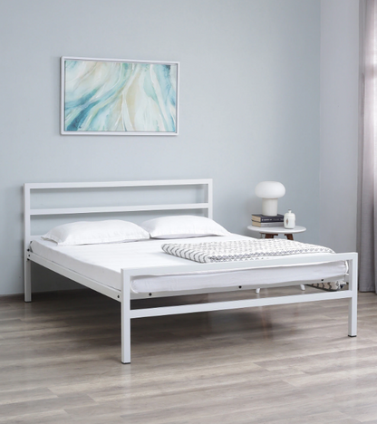 Bowzar NHM Queen Bed Size 5X6.5 Feet Metal Iron Bed White Without Mattress
