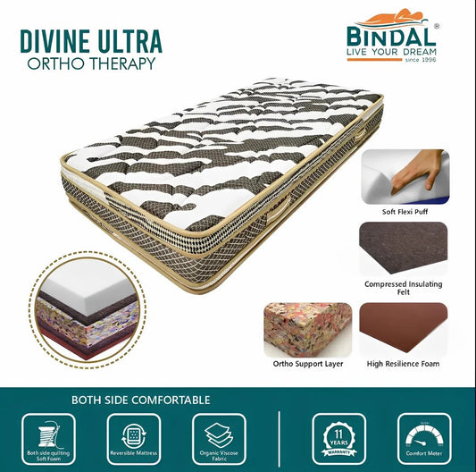 Bindal Divine Ultra Premium Mattress King Size 6X6.5 Feet 72X78 Inch Thickness 7 Inch 10 Years Warranty