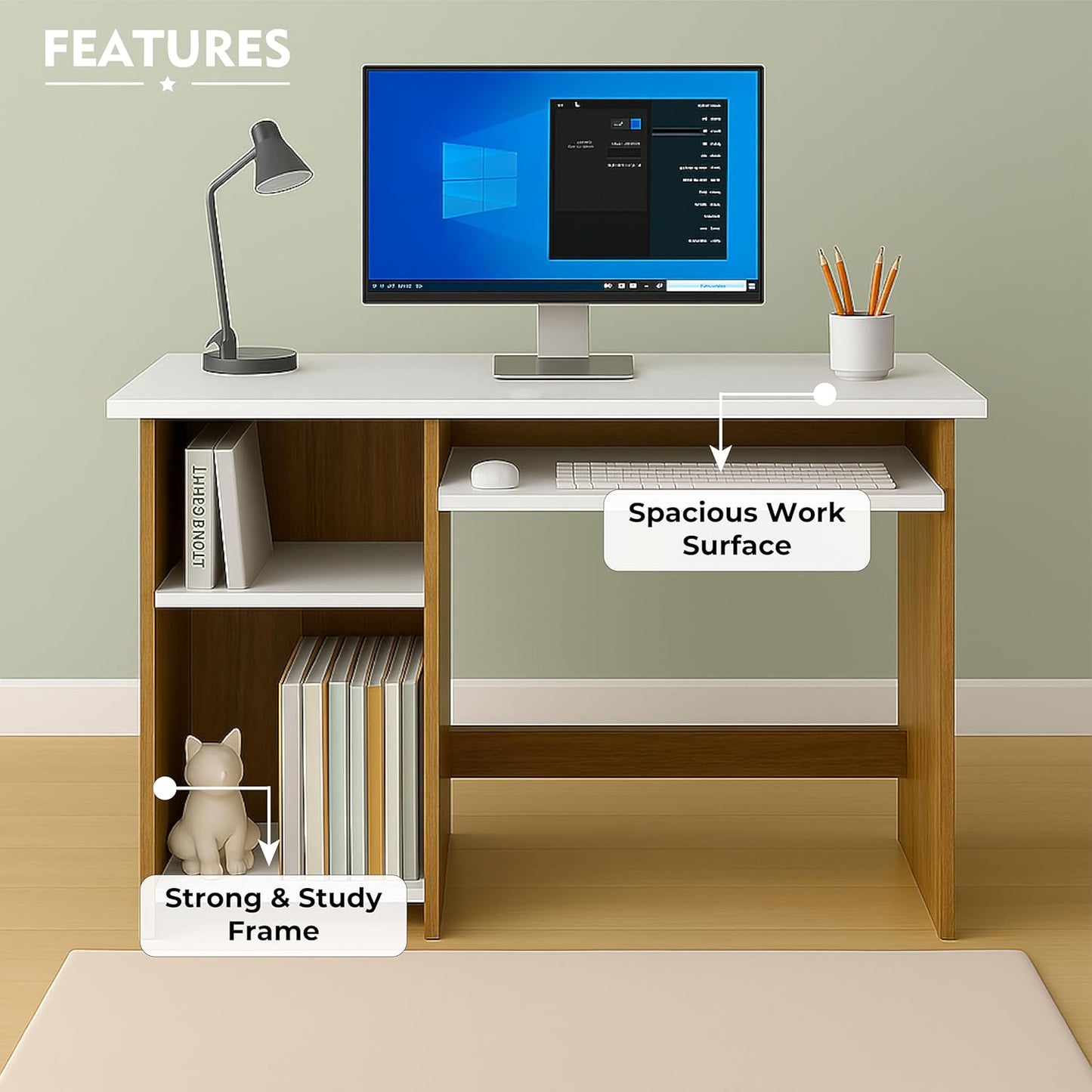 Bowzar L40XW18XH30 Small Modern Writing Desk for Home Office, Bedroom, or Living Room