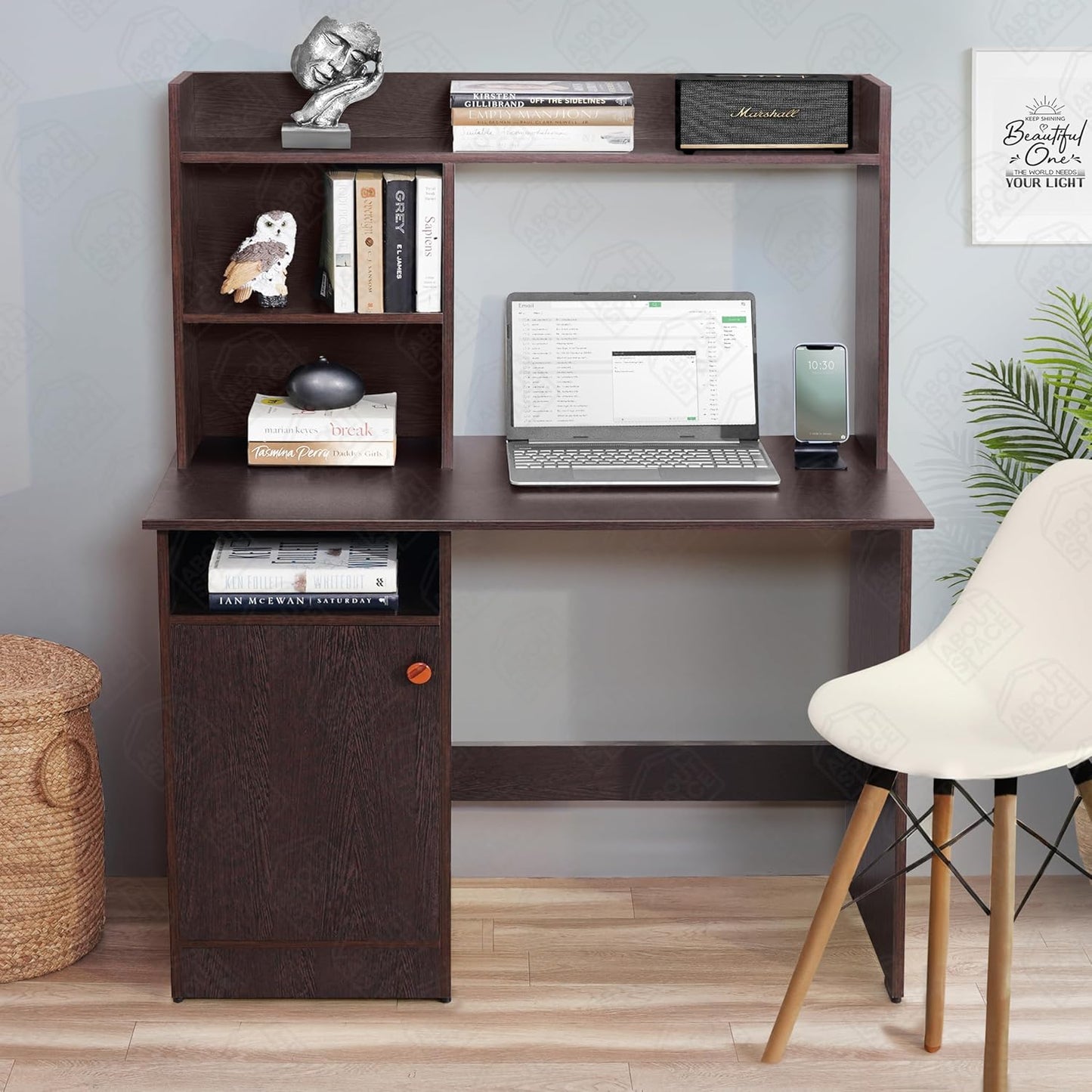Wooden Study Table with Hutch & Bottom Storage - Office Desk - Office Table for Laptop, PC-Engineering Wood Working, Drawing, Computer Table for Home