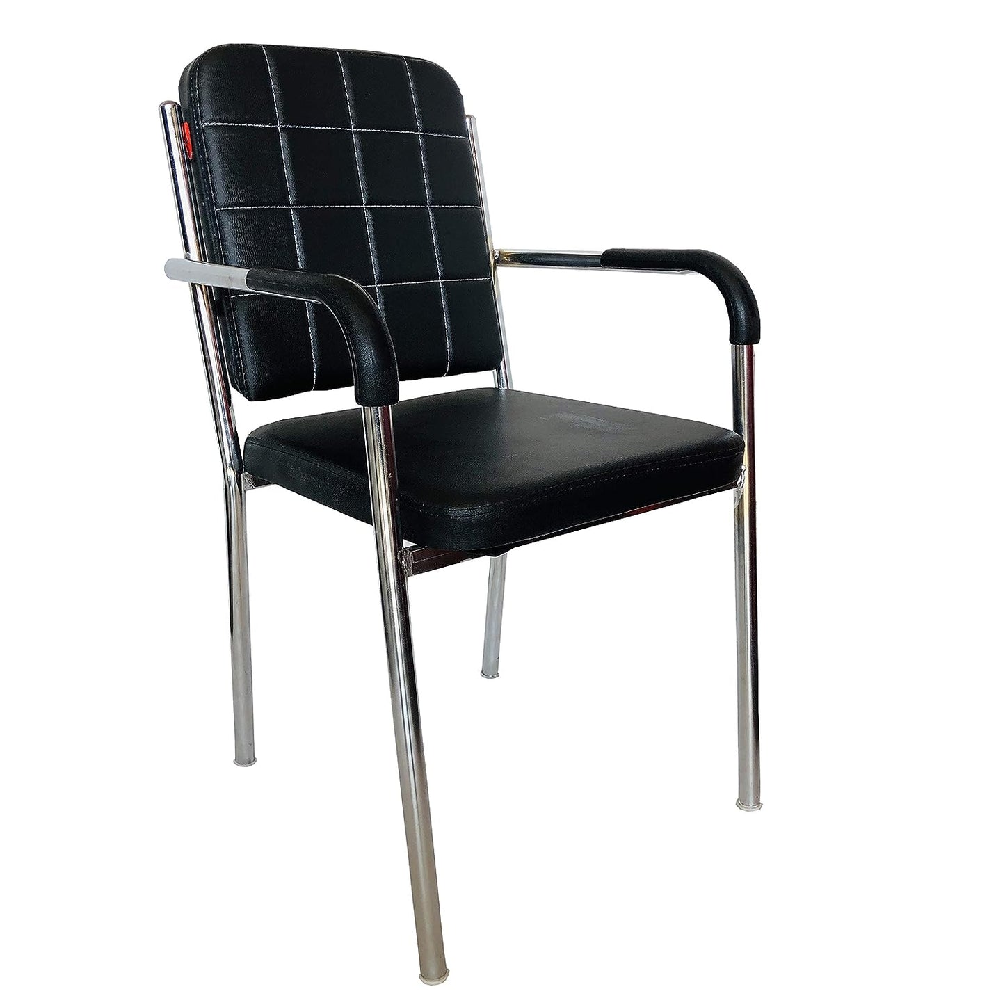 Bowzar Office Chair Visitor Chair with arm Rest with Steel Frame and cushoined seat Back Chair Without Wheels Black