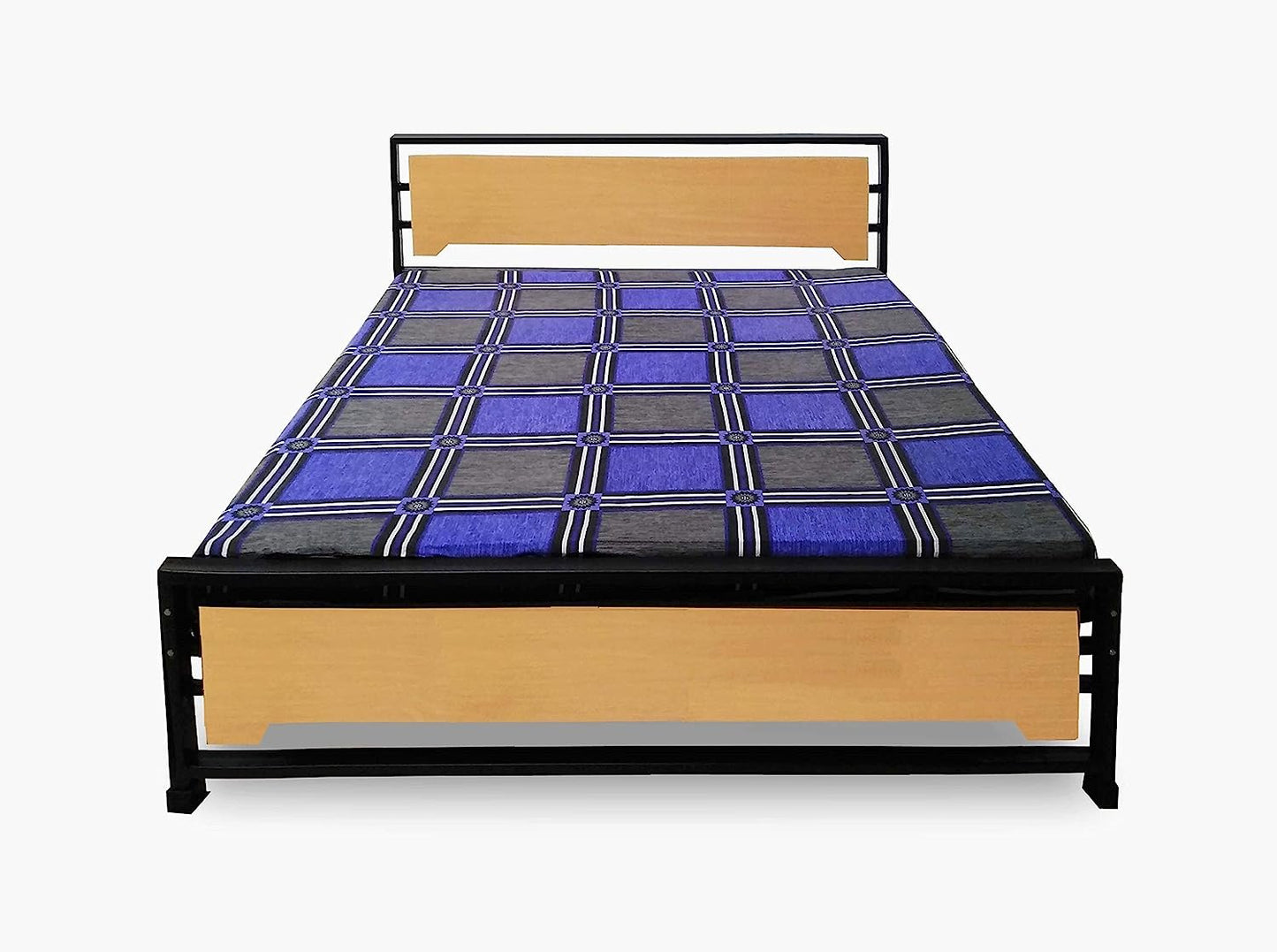 Bowzar Metal Bed Wooden Design King Size 72X78 Inch 6X6.5 Feet