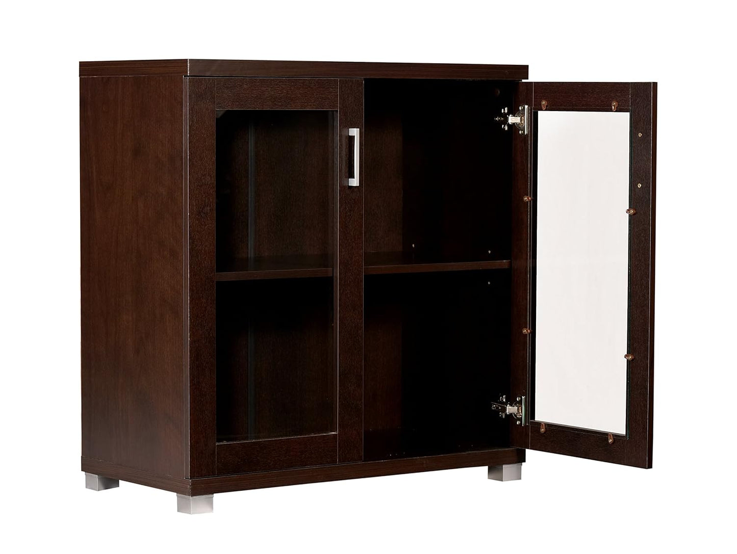 Engineered Wood Book Shelf and Display Unit Mini Cabinet With Glass 32X32X16 Inch