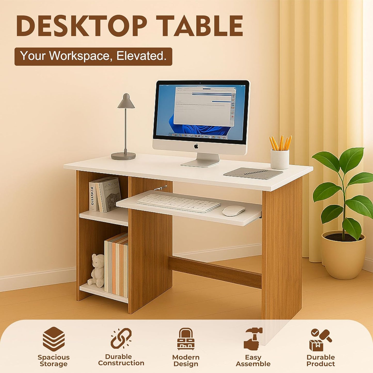 Bowzar L40XW18XH30 Small Modern Writing Desk for Home Office, Bedroom, or Living Room