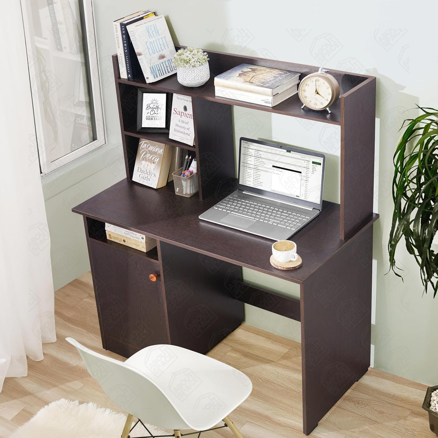 Wooden Study Table with Hutch & Bottom Storage - Office Desk - Office Table for Laptop, PC-Engineering Wood Working, Drawing, Computer Table for Home
