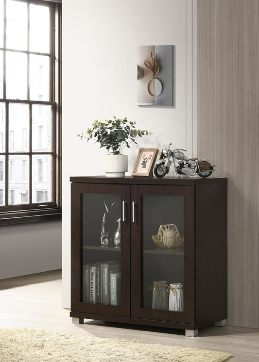 Engineered Wood Book Shelf and Display Unit Mini Cabinet With Glass 32X32X16 Inch