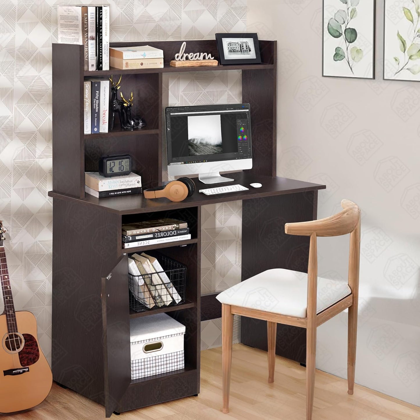 Wooden Study Table with Hutch & Bottom Storage - Office Desk - Office Table for Laptop, PC-Engineering Wood Working, Drawing, Computer Table for Home