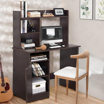 4x2 Feet Height 5 Feet Wenge Wooden Study Table with Hutch & Bottom Storage - Office Desk - Office Table Computer Table