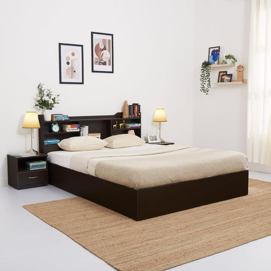 Bowzar King Size Box Bed with Headboard & Box Storage Wenge Engineered Wood