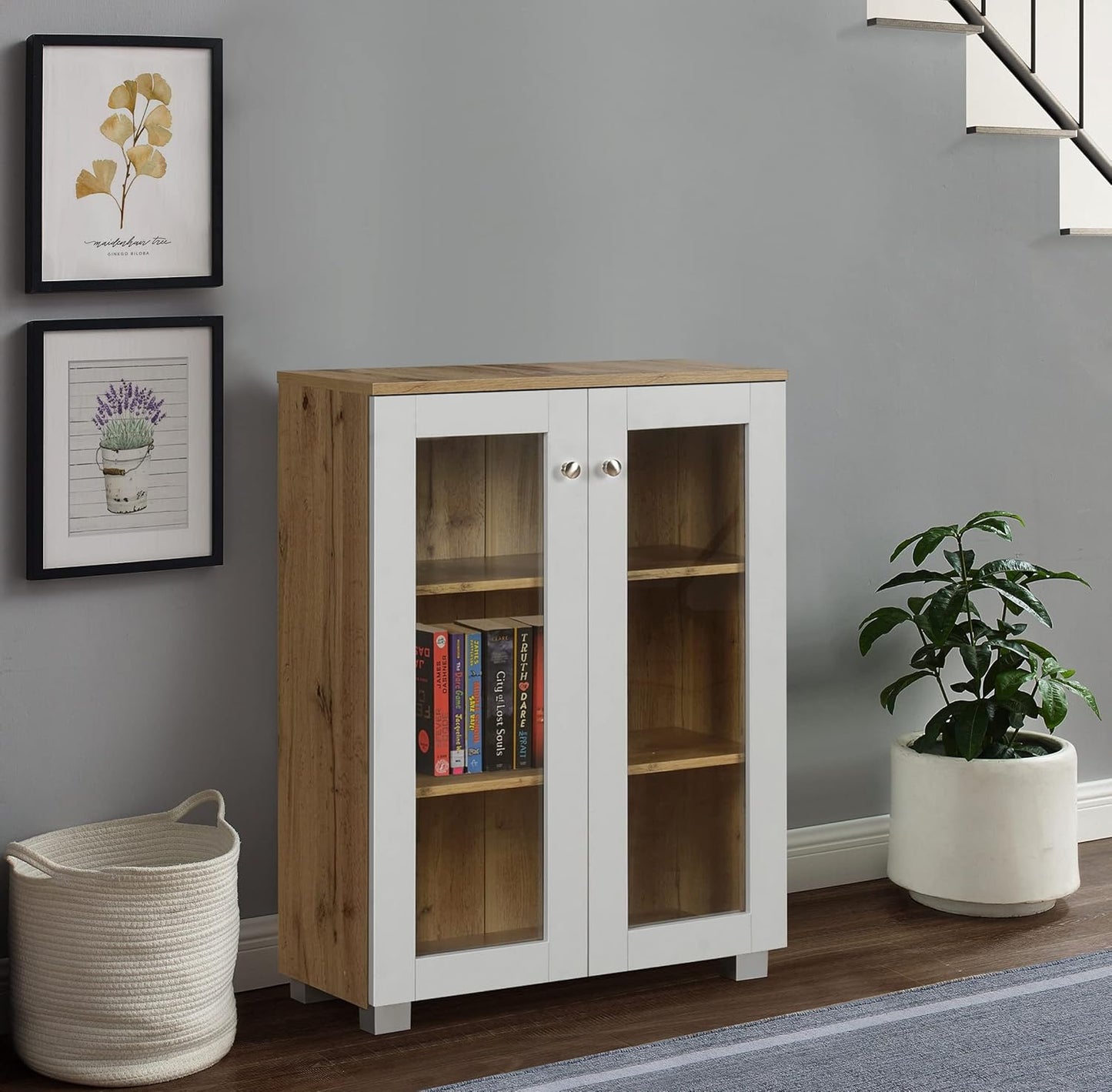 Engineered Wood Book Shelf and Display Unit Mini Cabinet 32X24X12 Inch