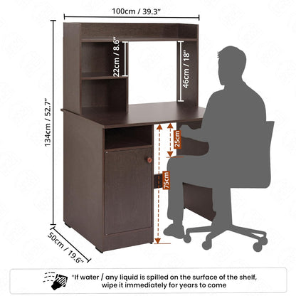 4x2 Feet Height 5 Feet Wenge Wooden Study Table with Hutch & Bottom Storage - Office Desk - Office Table Computer Table