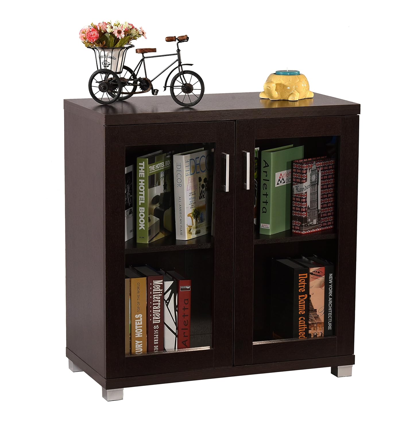 Engineered Wood Book Shelf and Display Unit Mini Cabinet With Glass 32X32X16 Inch