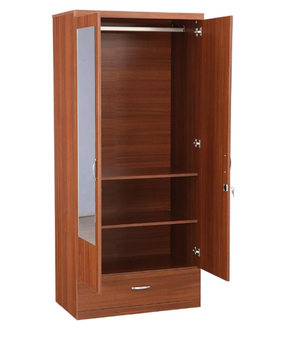 Bowzar 2 Door Wardrobe Almirah With 1 Drawer and Mirror 2 Door Almirah H72XW36XD18 Inch