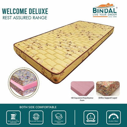 Bindal Welcome DLX 5 Inch Mattress Queen Size 60X72 Inch 5X6.5 Feet - Bowzar - 