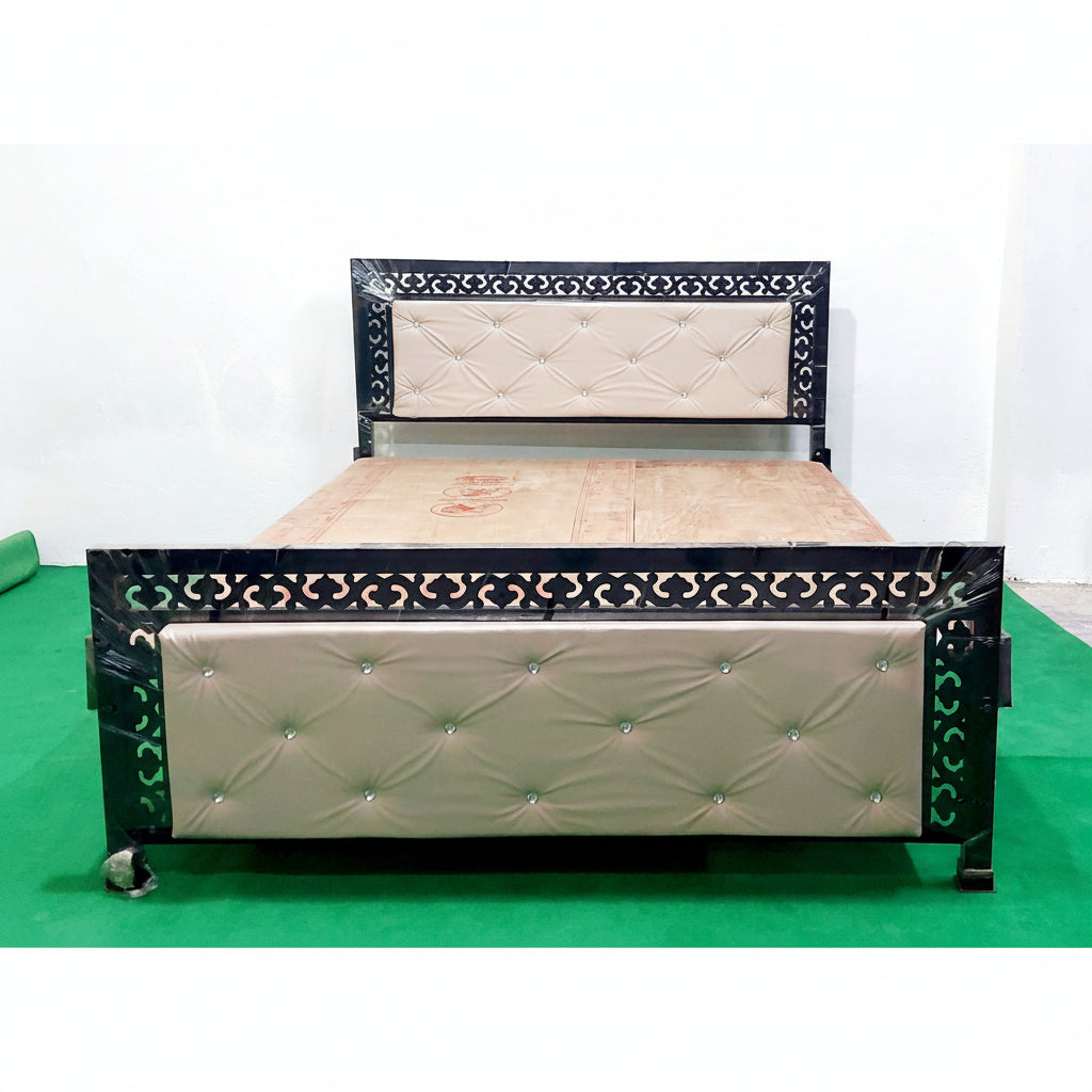 Bowzar Queen Bed Size 5x6.5 Feet KCKM Plain Diamond Beige Premium Queen Bed