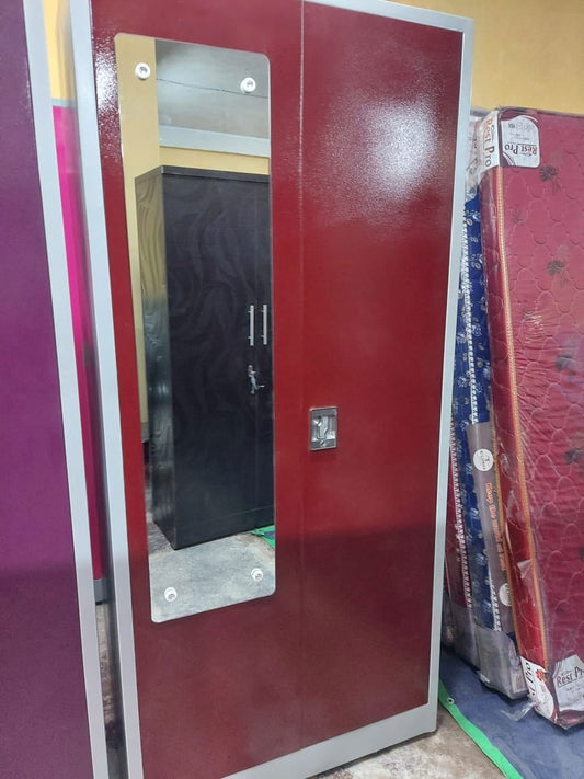 Bowzar 22 Gauge Steel Almirah Wardrobe 2 Door S-Lock Maroon - Bowzar - 