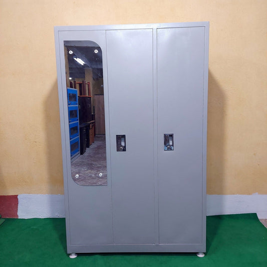 Bowzar 24 Gauge 3 Door Almirah Onoma Style With Maruti Lock Light Grey - Bowzar - 