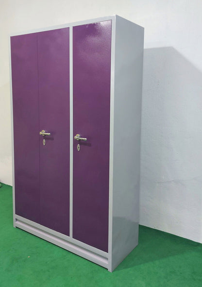 Bowzar 26 Gauge Light 3 Door Steel Almirah Wardrobe Light Weight with Mirror Purple 3 Door Almirah