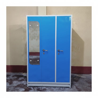 Bowzar 26 Gauge 3 Door Steel Almirah Wardrobe Light Weight with Mirror Sky Blue - Bowzar - 