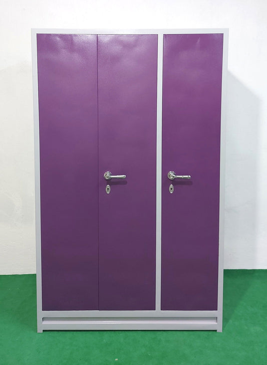 Bowzar 26 Gauge 3 Door Steel Almirah Wardrobe Light Weight with Mirror Purple