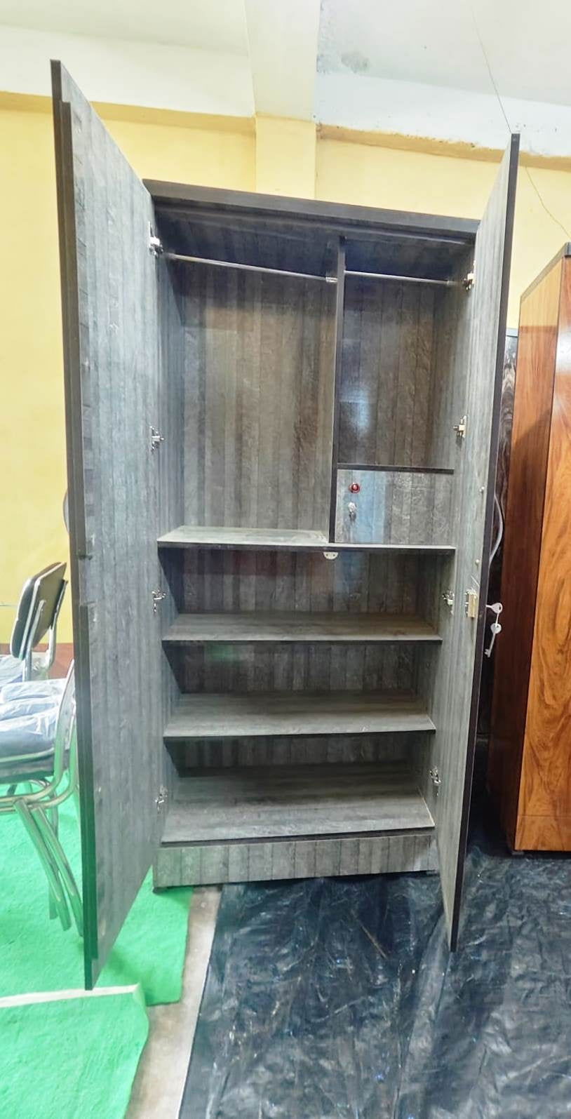 Bowzar 2 Door Wooden Almirah Wardrobe 6.5 Feet Wooden Grey Marble - Bowzar - 