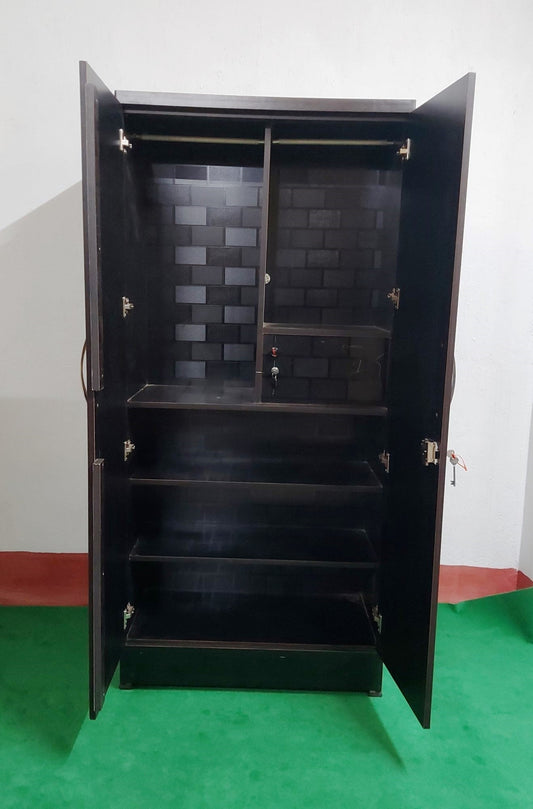 Bowzar 2 Door Wooden Almirah Wardrobe Black Brick - Bowzar - 