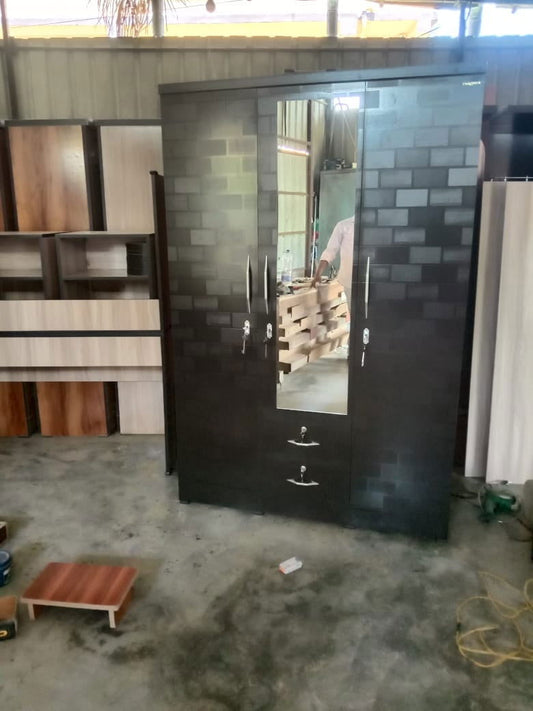 Bowzar 3 Door Custom Design Almirah with Mirror and Drawer - Bowzar - 