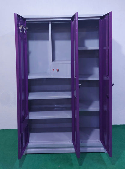 Bowzar 26 Gauge Light 3 Door Steel Almirah Wardrobe Light Weight with Mirror Purple 3 Door Almirah