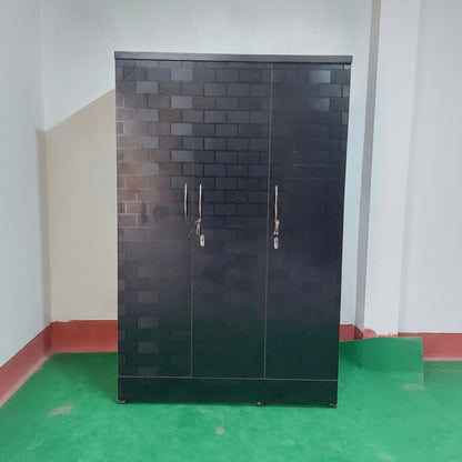 Bowzar 3 Door Wooden Almirah Wardrobe Black Brick - Bowzar - 