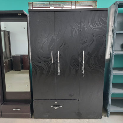 Bowzar 3 Door Wooden Almirah Wardrobe Black Nagin With Drawer - Bowzar - 