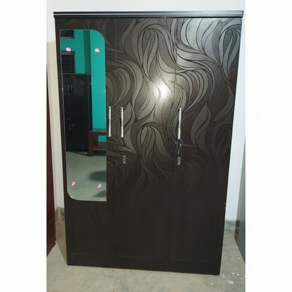 Bowzar 3 Door Wooden Almirah Wardrobe Black Nagin With Mirror - Bowzar - 