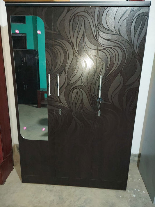 Bowzar 3 Door Wooden Almirah Wardrobe Black Nagin With Mirror - Bowzar - 