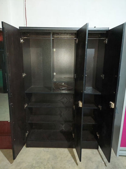 Bowzar 3 Door Wooden Almirah Wardrobe Black Nagin With Mirror - Bowzar - 