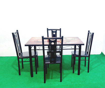 Bowzar 4 Seater Dining Table Set Printed Top With Glass - Bowzar - 