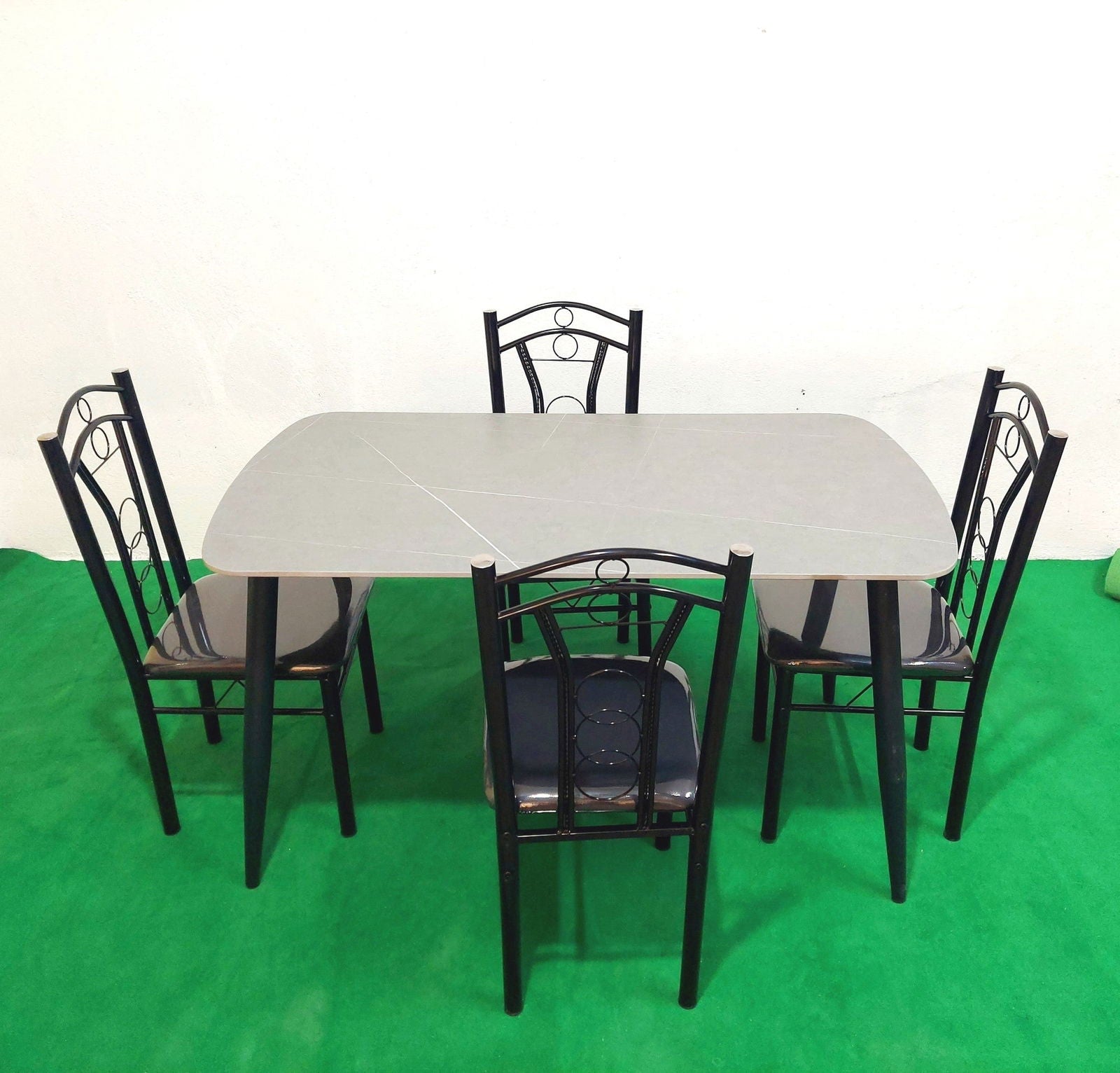 Bowzar 4 Seater Dining Table Set With Ceramic Top Cushioned Chair Grey - Bowzar - 