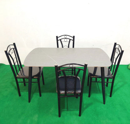 Bowzar 4 Seater Dining Table Set With Ceramic Top Cushioned Chair Grey - Bowzar - 