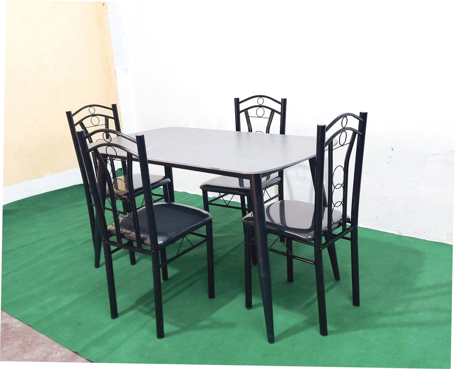 Bowzar 4 Seater Dining Table Set With Ceramic Top Cushioned Chair Grey - Bowzar - 