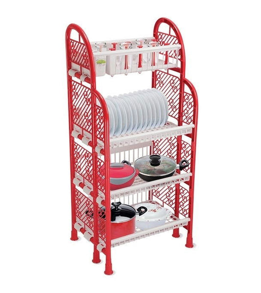 Bowzar 4 Shelf Kitchen Rack Plastic Rack Waterproof Red White - Bowzar - 