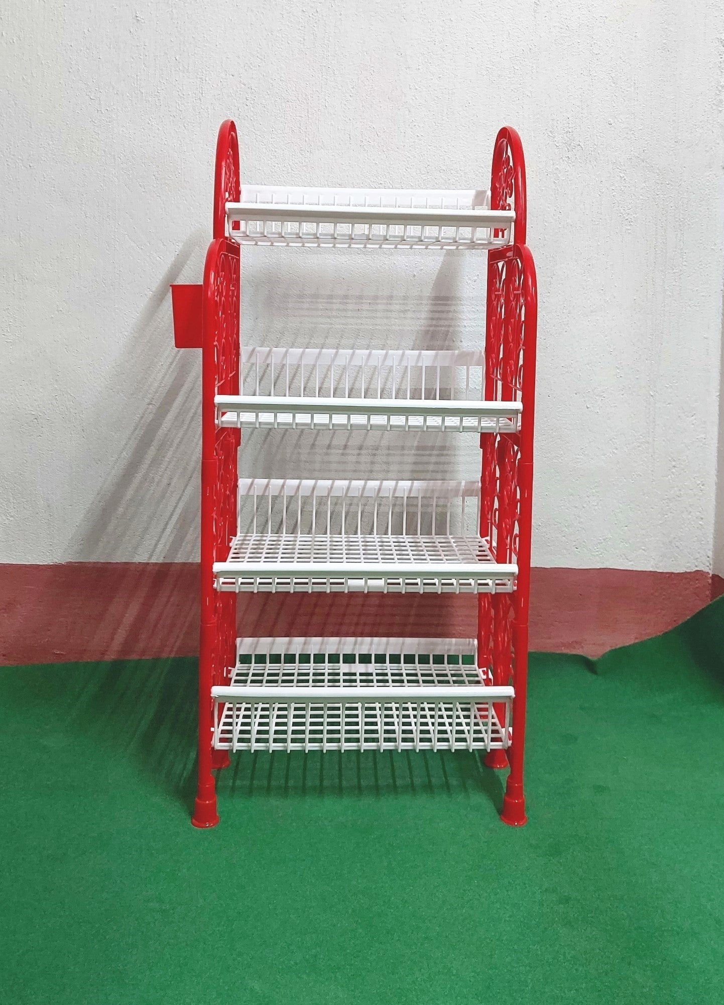 Bowzar 4 Shelf Kitchen Rack Plastic Rack Waterproof Red White - Bowzar - 