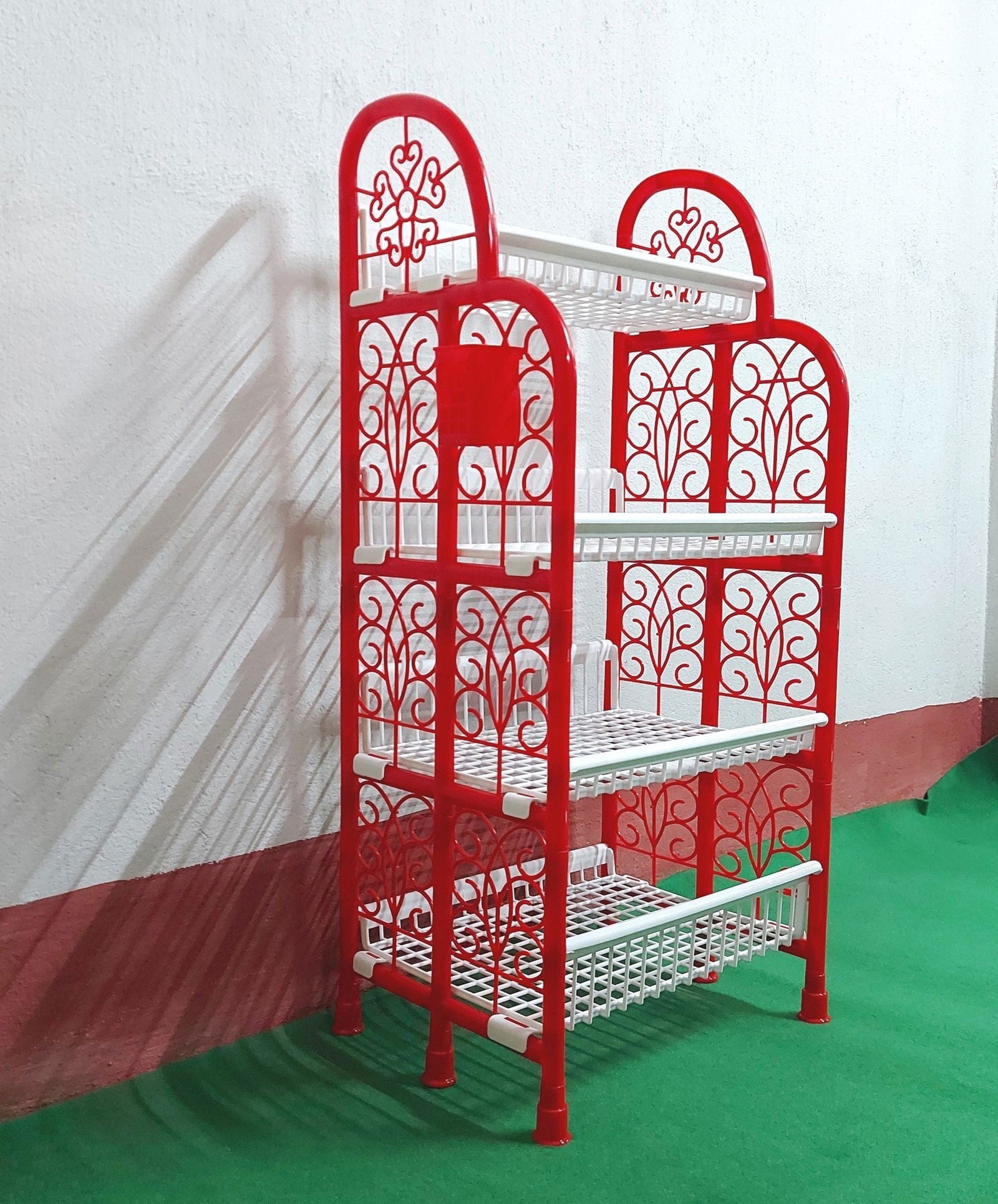 Bowzar 4 Shelf Kitchen Rack Plastic Rack Waterproof Red White - Bowzar - 
