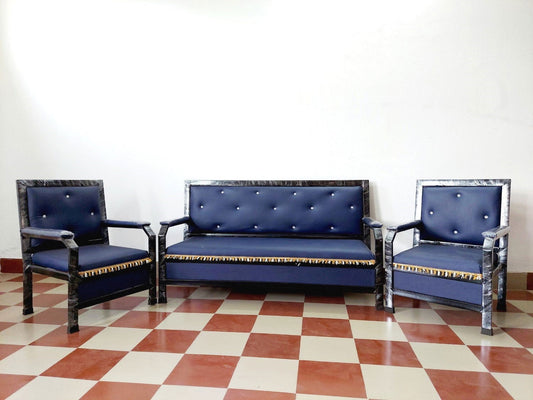 Bowzar 5 Seater Metal Sofa Premium Quality Long Lasting Metallic Navy Blue - Bowzar - 