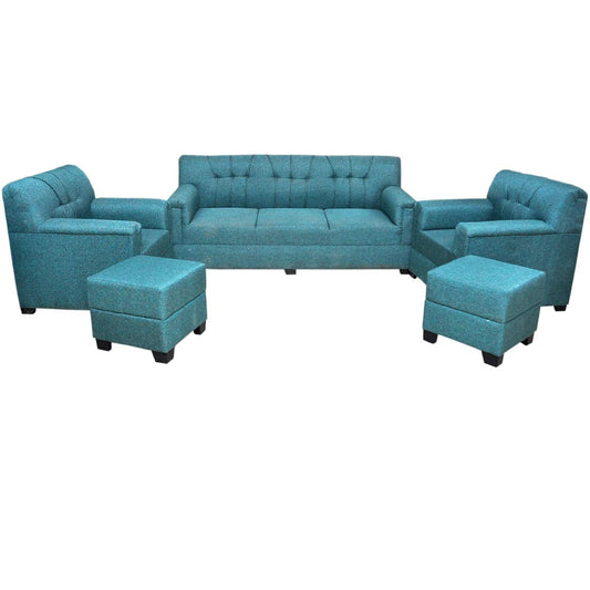 Bowzar 5 Seater Sofa Set With 2 Puffy Premium Fabric and High Density Foam Teal - Bowzar - 