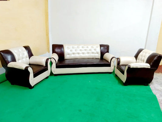 Bowzar 5 Seater Wooden Sofa Motor Design Maroon and Cream Good Quality - Bowzar - 