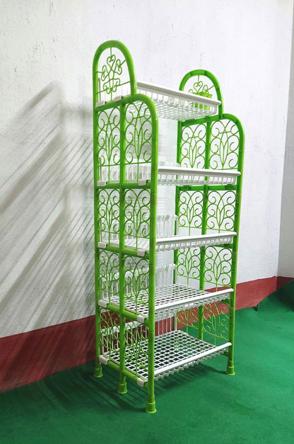 Bowzar 5 Shelf Kitchen Rack Plastic Rack Waterproof Green White - Bowzar - 